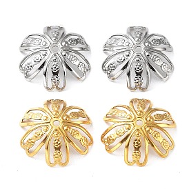 Real 18K Gold Plated 304 Stainless Steel Beads Cap, Flower