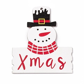 Christmas Spray Painted Wood Big Pendants, Snowman with Word Xmas