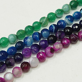Natural Agate Strands, Dyed, Stripes, Faceted, Round