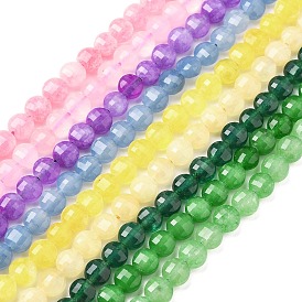 Natural Dyed White Jade Beads Strands, Faceted Square Cut, Flat Round