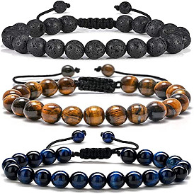 Natural Tiger Eye Stone Braided Bracelet with Essential Oil Diffuser Beads for Men