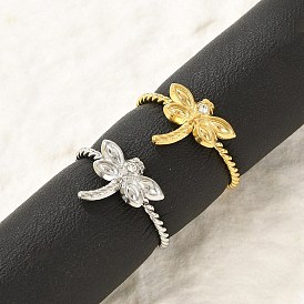 304 Кольца-манжеты из нержавеющей стали с кристаллами и стразами для женщин, стрекоза открытые кольца