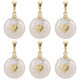 6 шт. Подвески из натурального культивированного пресноводного жемчуга., с латунной фурнитурой , самородки с сердцем, долговечный, цвет морской раковины