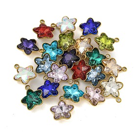 Ion Plating(IP) 304 Stainless Steel Charms, with Glass, Real 18K Gold Plated, Star