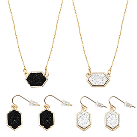 2 наборы 2 цветные шестиугольные ожерелья из сплава смолы и комплекты серег с подвесками для женщин