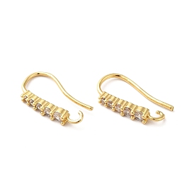 Brass Micro Pave Clear Cubic Zirconia Earring Hooks, Ear Wire, with Horizontal Loops