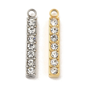 304 Stainless Steel Rhinestone Pendants, Rectangle