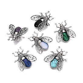 Natural & Synthetic Gemstone & Alloy Lapel Pin Brooches, Bees, with  Iron Pins, Dyed & Undyed, Antique Silver