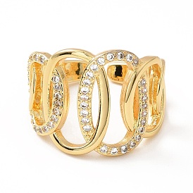 Anillo abierto ovalado entrelazado con circonitas cúbicas, anillo ancho de latón chapado en oro real 18k para mujer, sin plomo y el cadmio