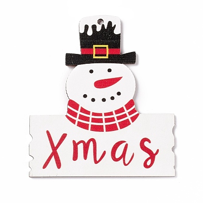 Christmas Spray Painted Wood Big Pendants, Snowman with Word Xmas