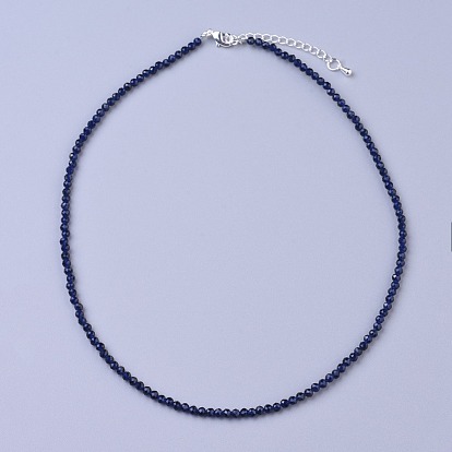 Glass Beaded Necklaces, with Brass Lobster Claw Clasps, Faceted Round Beads