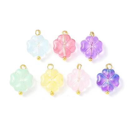 7 шт 7 цвета прозрачные стеклянные подвески, окрашенные распылением, клевер, с латунными штифтами