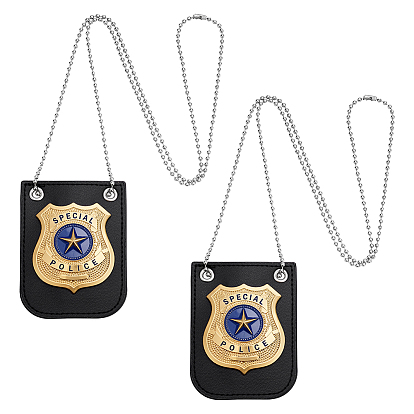 2Штатный значок полицейского из искусственной кожи и сплава с цепочкой и ремешком, для полицейского костюма, реквизита, аксессуаров для косплея