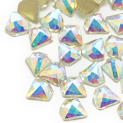 DIY Flat Back K9 Glass Rhinestone Cabochons, Random Color Back Plated, Faceted, Diamond
