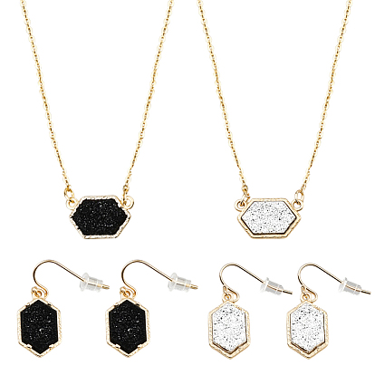 2 наборы 2 цветные шестиугольные ожерелья из сплава смолы и комплекты серег с подвесками для женщин