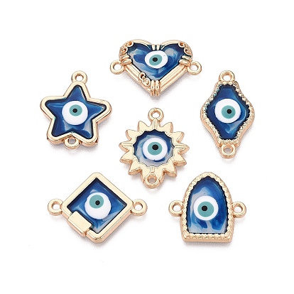 Соединительные подвески из сплава с эмалью синего цвета в виде «злого глаза» с полимерной смолой., стойки покрытие, без кадмия и без свинца и без никеля, золотые