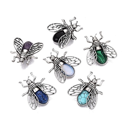 Natural & Synthetic Gemstone & Alloy Lapel Pin Brooches, Bees, with  Iron Pins, Dyed & Undyed, Antique Silver
