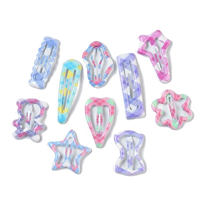 10 шт. 5 цвета, узор в клетку, эпоксидная смола, заколка для волос, с железным зажимом, аксессуары для волос для девочек