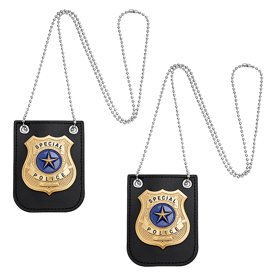 2Штатный значок полицейского из искусственной кожи и сплава с цепочкой и ремешком, для полицейского костюма, реквизита, аксессуаров для косплея