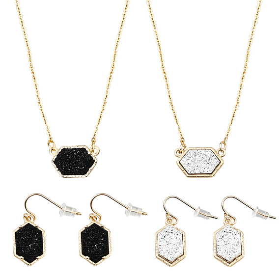 2 наборы 2 цветные шестиугольные ожерелья из сплава смолы и комплекты серег с подвесками для женщин