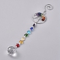 Crystals Chandelier Suncatchers Prisms, Star Chakra Hanging Pendants, with Gemstone Chips, for Home, Garden Decoration, Flat Round with Tree of Life
