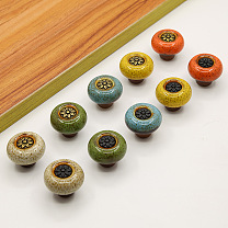 Zinc Alloy Cabinet Door Knobs, Kitchen Drawer Pulls Cabinet Handles, Flat Round with Flower & Leopard Print Pattern