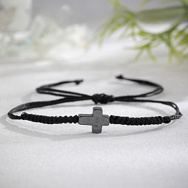 Браслеты из черных драгоценных камней с крестообразными нитями