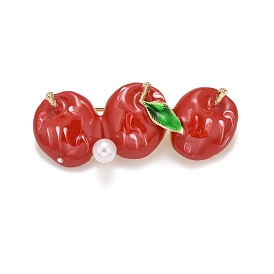 Christmas Apple Enamel Pin with Resin Pearl, Alloy Badge for Backpack Clothes, Golden