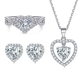 Love Set: Heart-shaped Zircon Ring, 925 Silver Necklace & Earrings for Women