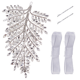 1наборы шпилек для волос из цинкового сплава со стразами, лист, с лентой для свадебных принадлежностей невесты