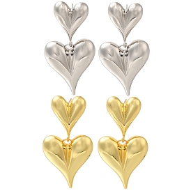 Rack Plating Heart Brass Stud Earrings, Lead Free & Cadmium Free, Long-Lasting Plated