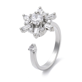 Снежинка вращающиеся открытые манжеты кольца для женщин, латунные кольца-спиннеры с микро-паве и прозрачным кубическим цирконием