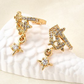 Латунные серьги-манжеты из прозрачного кубического циркония, с-образный со звездой