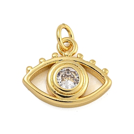 Rack Plating Brass Micro Pave Cubic Zirconia Pendants, with Jump Ring, Long-Lasting Plated, Cadmium Free & Lead Free, Eye