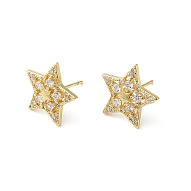 Clear Cubic Zirconia Star Stud Earrings, Rack Plating Brass Jewelry for Women, Lead Free & Cadmium Free