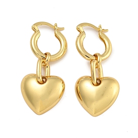 Rack Plating Heart Brass Hoop Earrings, Long-Lasting Plated, Cadmium Free & Lead Free