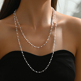 Elegant French Style Double Layer Plastic Imitation Pearl Beaded Necklace for Women's Daily Wear