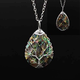 Ожерелья с подвеской в виде слезы из натуральной ракушки пауа, медной проволоки, дерева жизни, ожерелья из сплава для женщин