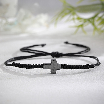 Браслеты из черных драгоценных камней с крестообразными нитями