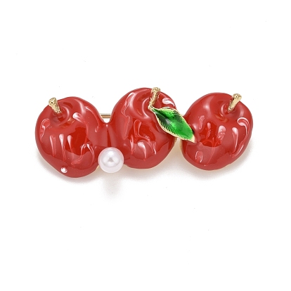 Christmas Apple Enamel Pin with Resin Pearl, Alloy Badge for Backpack Clothes, Golden
