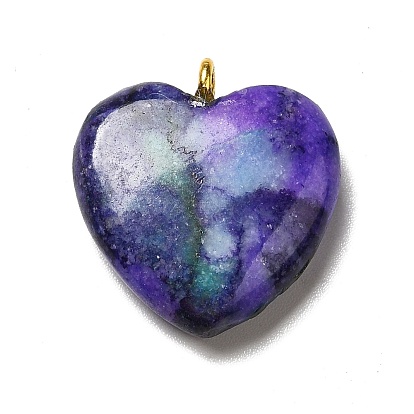 Two Tone Natural Dolomite Dyed Pendants, Heart Charm, Golden