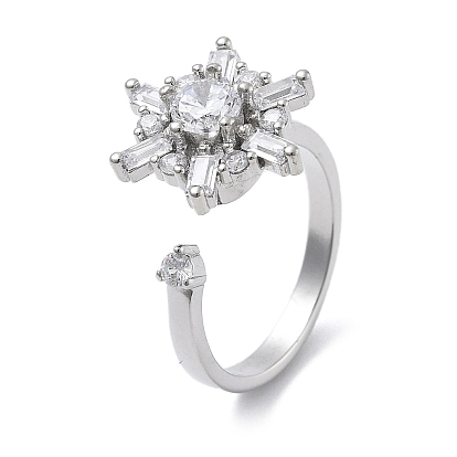 Снежинка вращающиеся открытые манжеты кольца для женщин, латунные кольца-спиннеры с микро-паве и прозрачным кубическим цирконием