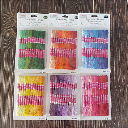 12 Skeins 6-Ply Polycotton(Polyester Cotton) Embroidery Floss, Cross Stitch Threads, Gradient Color