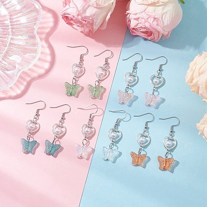 Бабочка 304 серьги-подвески из нержавеющей стали и стекла, с абс пластмассовой имитационной жемчужиной