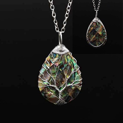 Ожерелья с подвеской в виде слезы из натуральной ракушки пауа, медной проволоки, дерева жизни, ожерелья из сплава для женщин