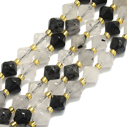 Натуральные турмализированные кварцевые бусинки, граненые, ромб