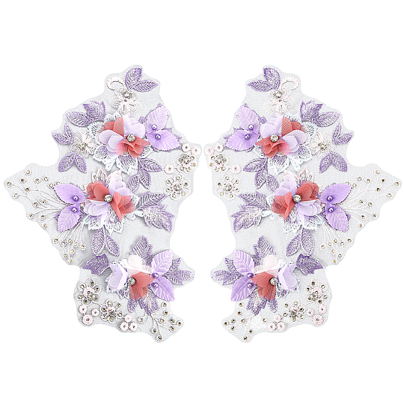 Полиэстеровая вышивка кружево швейные украшения, железо на заплатах, с горным хрусталем и абс пластмассовыми шариками, аксессуары для одежды diy, цветок