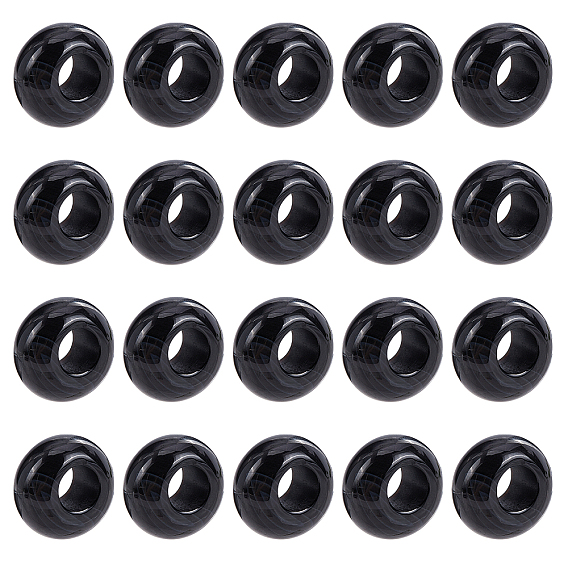 Natural Black Agate(Dyed & Heated) European Beads, Large Hole Beads, Rondelle