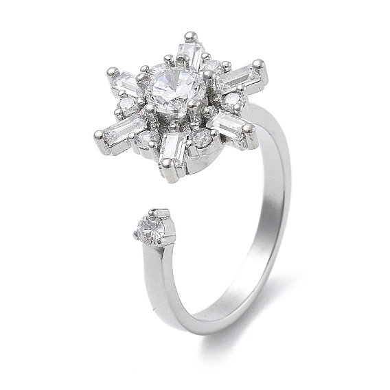 Снежинка вращающиеся открытые манжеты кольца для женщин, латунные кольца-спиннеры с микро-паве и прозрачным кубическим цирконием