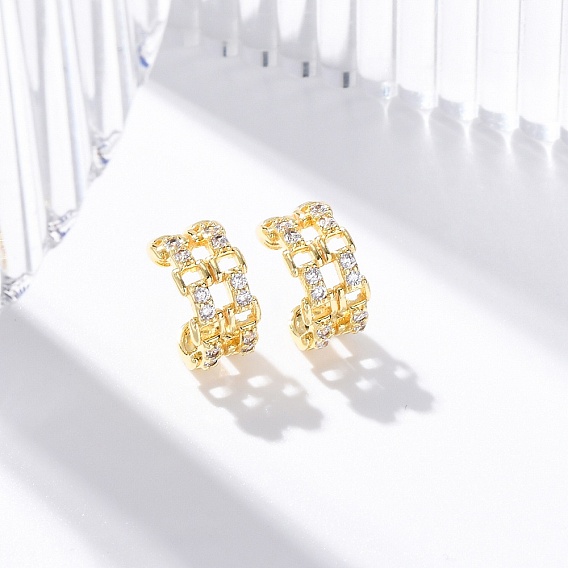 Серьги-манжеты из латуни с микропаве из прозрачного кубического циркония, без свинца и без кадмия, квадратный